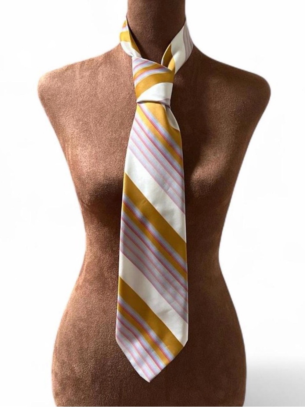 True Vintage Striped Tie in White, Mustard & Pastel Pink